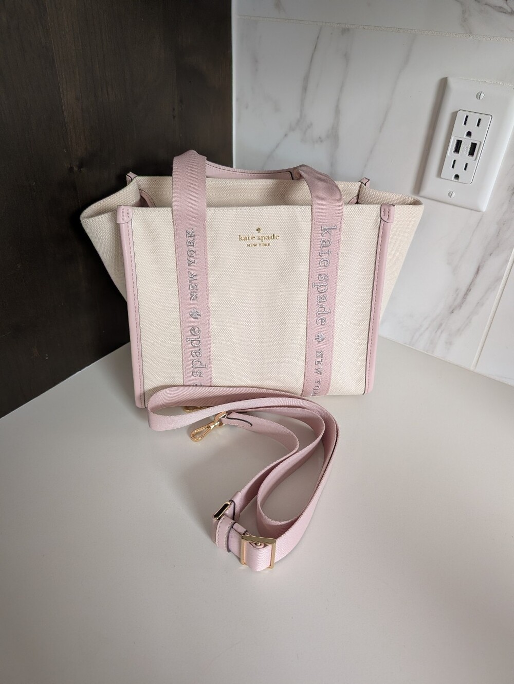 Kate Spade New York Kip Canvas Small Rose Smoke Tote Bag
